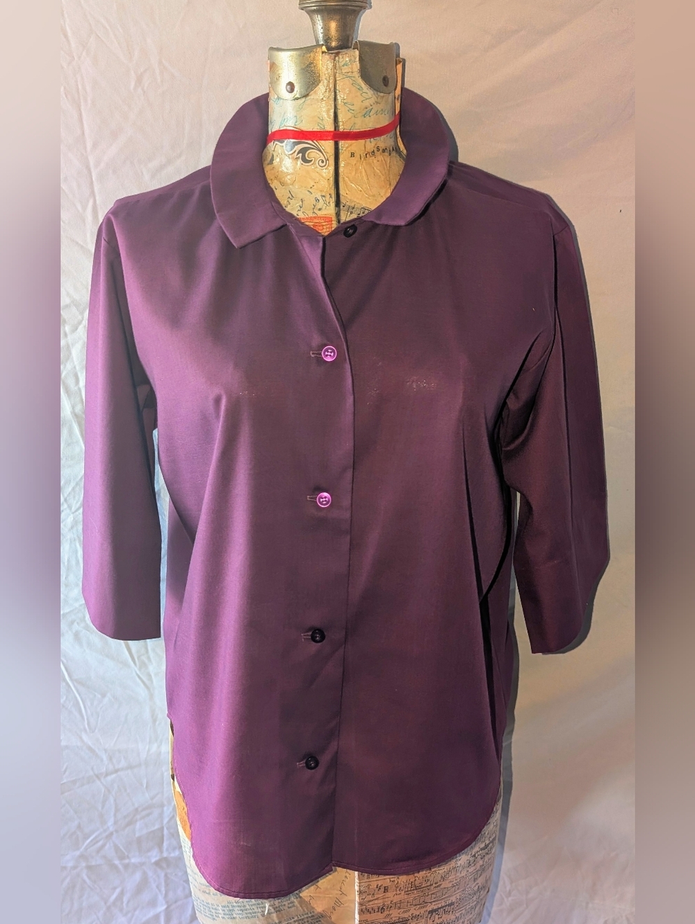 Vintage Lady Manhattan Dacron Blouse In Plum, Size 16